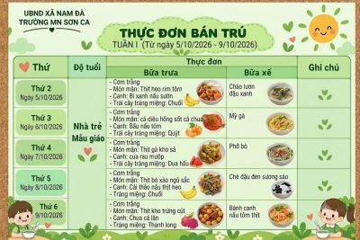CÔNG KHAI THỰC ĐƠN TUẦN 1 THÁNG 10- NĂM HỌC 2026-2027