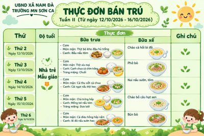 CÔNG KHAI THỰC ĐƠN TUẦN 2 THÁNG 10- NĂM HỌC 2026-2027